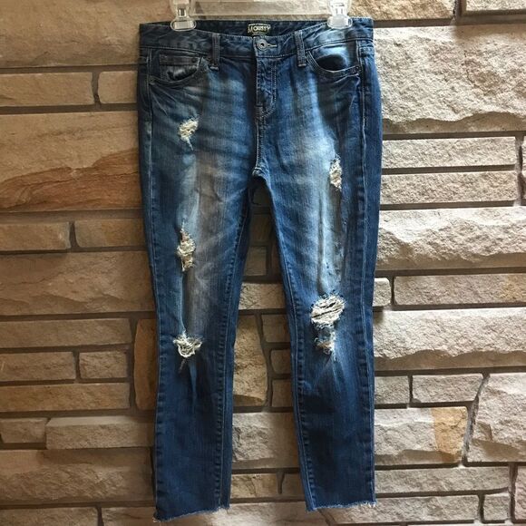Moussy Vintage Co Distressed Jeans Dark Denim Raw Hem sz 26 Y2k year 2000